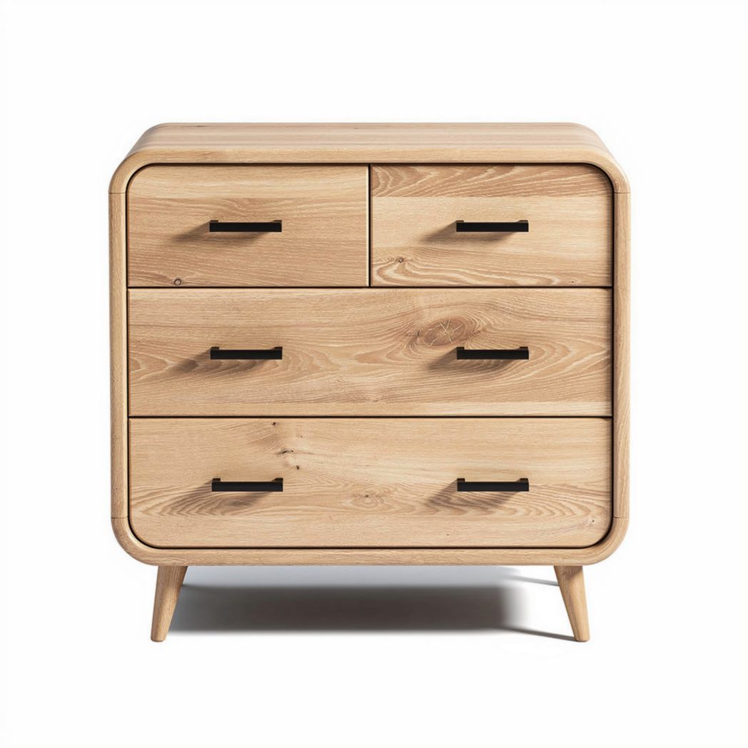 Natural wood dresser with four drawers and metal handles 80 x 40 x 80cm