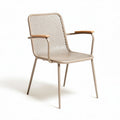 Mesh dining chair with wooden armrests in beige 60 x 60 x 80cm