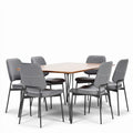 Square dining table set with six upholstered chairs in gray fabric 120 x 120 x 75cm