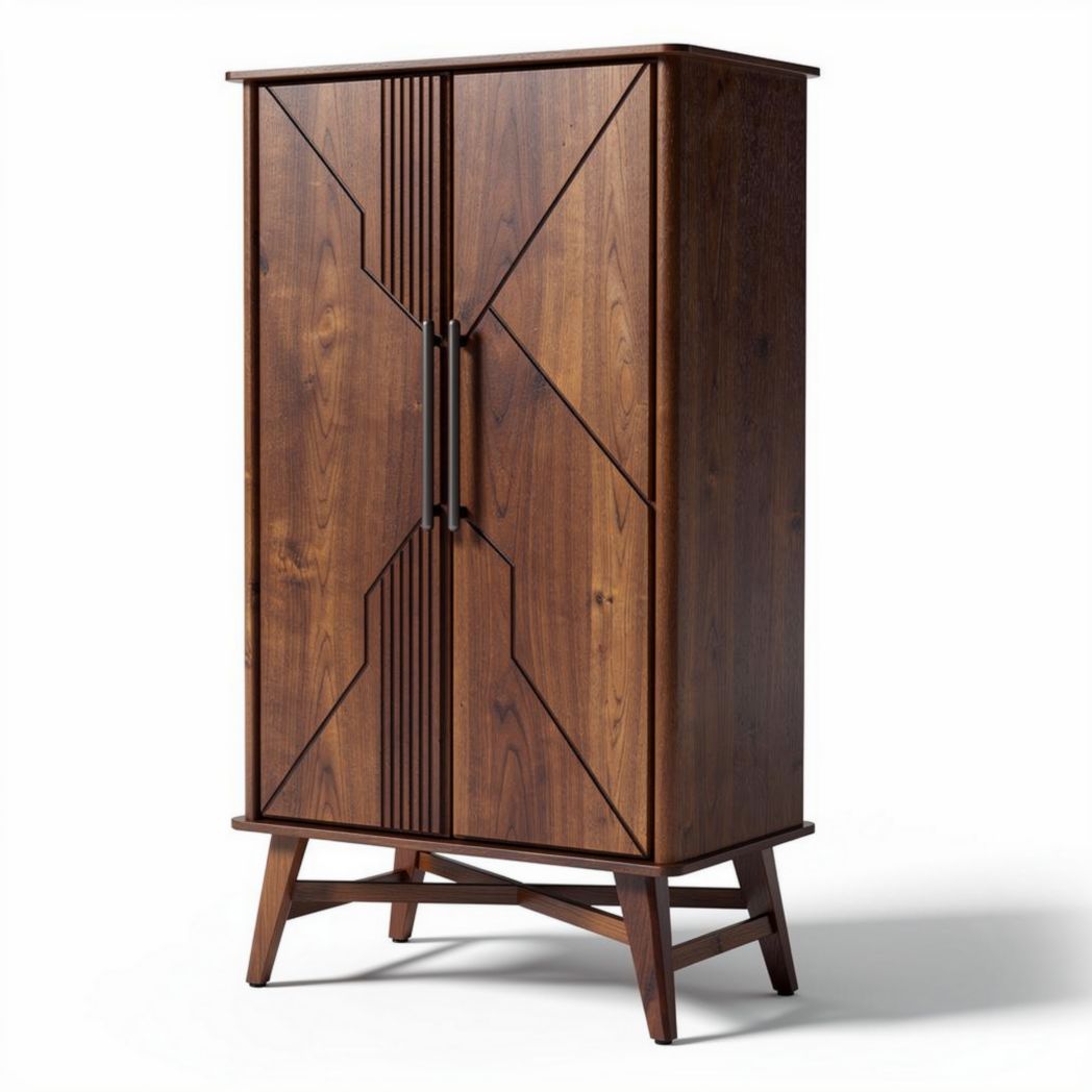 Wooden storage cabinet with modern design 80 x 40 x 160cm in walnut finish