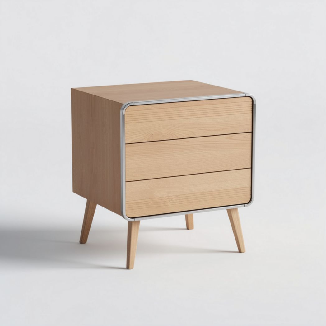 Wooden storage nightstand with three drawers and metal trim 40 x 40 x 50cm