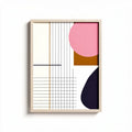 Geometric abstract wall art print in pink and navy with wood frame 30 x 20 x 2cm