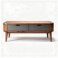 Wooden coffee table with metal accents and storage drawers 120 x 60 x 40cm