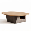 Round coffee table with oak top and fabric base 120 x 80 x 35cm