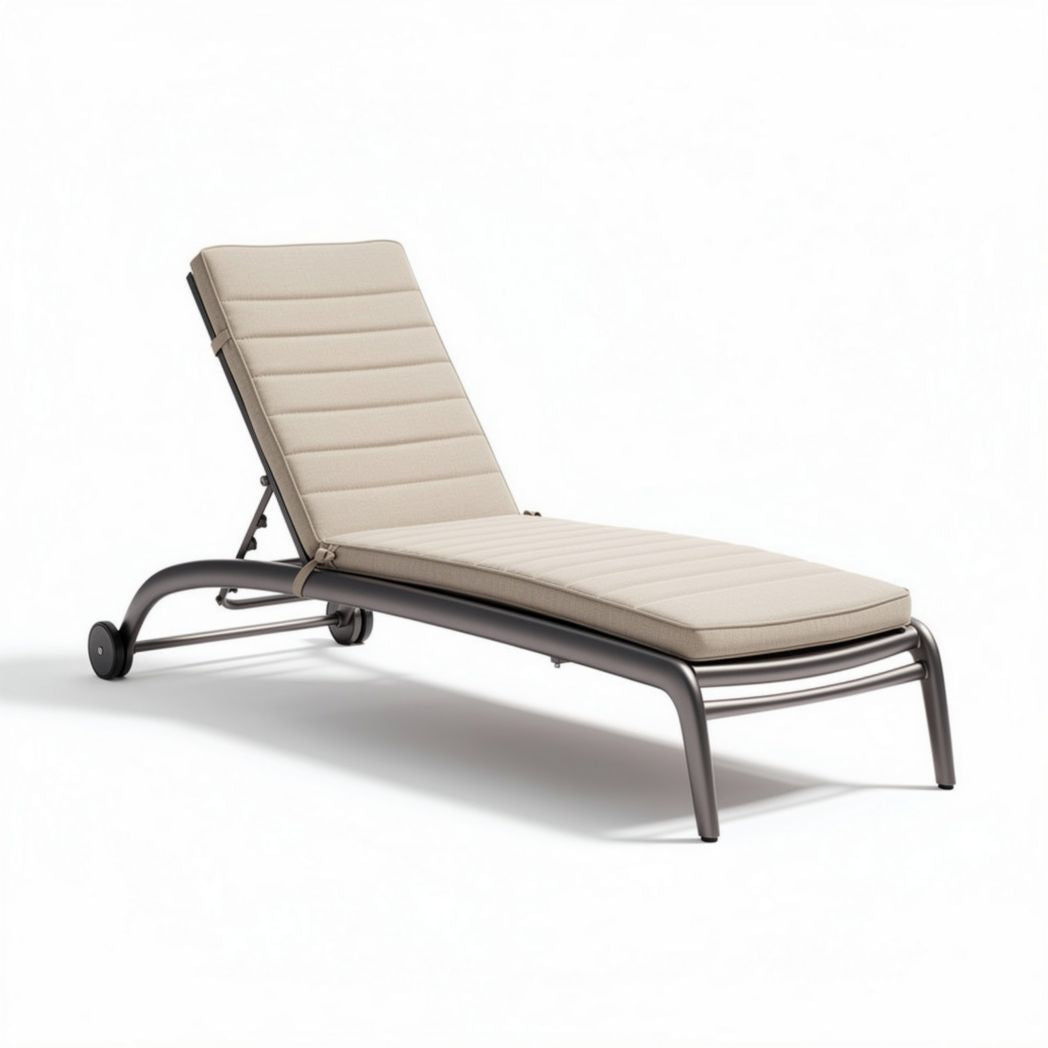 Outdoor adjustable lounge chair with aluminum frame and beige cushion 200 x 70 x 30cm