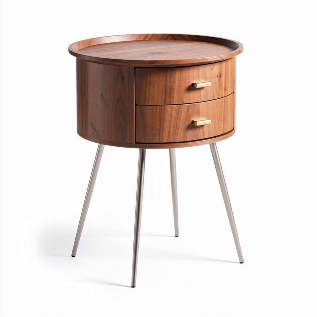 Wooden nightstand with two drawers and stainless steel legs 40 x 40 x 60cm