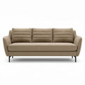 Sofa with three cushions in light brown fabric and black metal legs 210 x 90 x 85cm