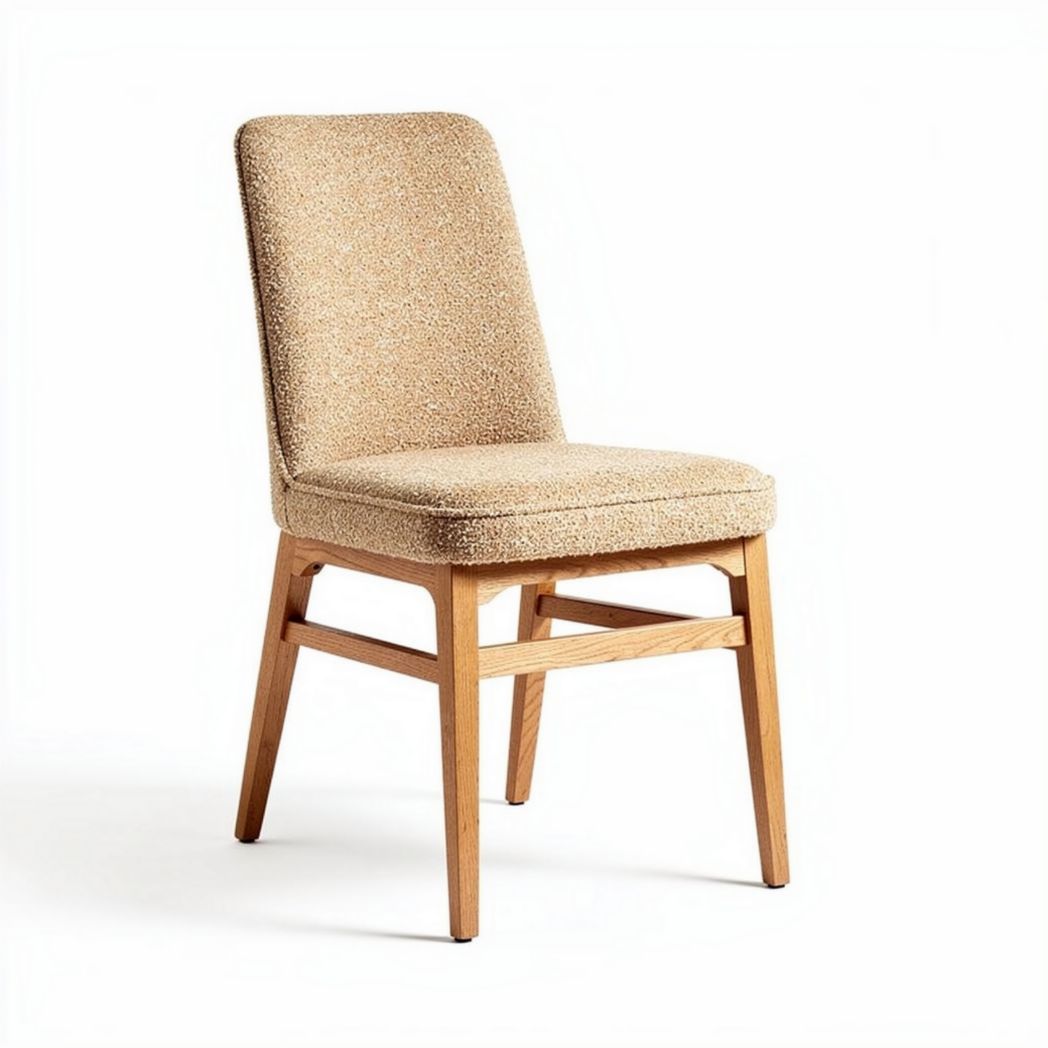Fabric dining chair with wooden legs in beige color 45 x 45 x 85cm